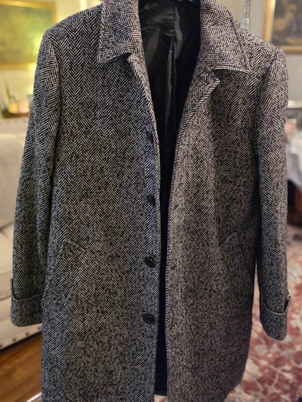 J. Crew Men's Herringbone Pea Coat - Black & Gray
